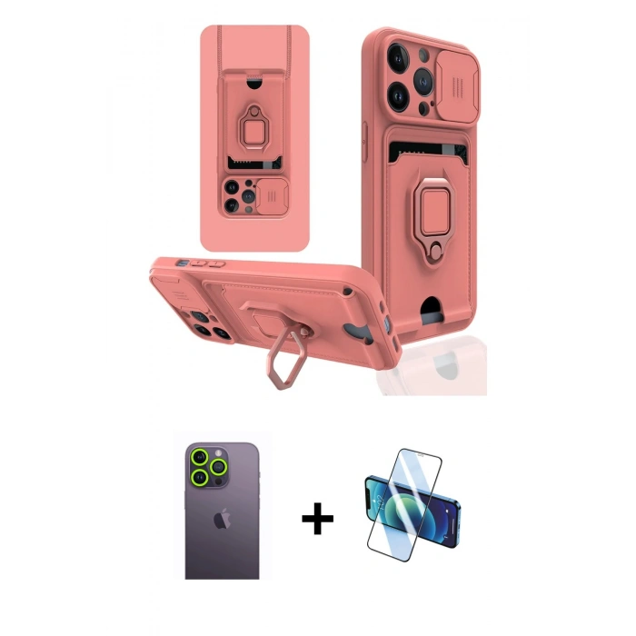 MARSİLYAN™- iPhone 13 Pro Max Kılıf Vadi Form Prime - Siyah 3D Antistatik Cam Ekran Koruyucu + Neon Fosforlu Kamera Lens - YL