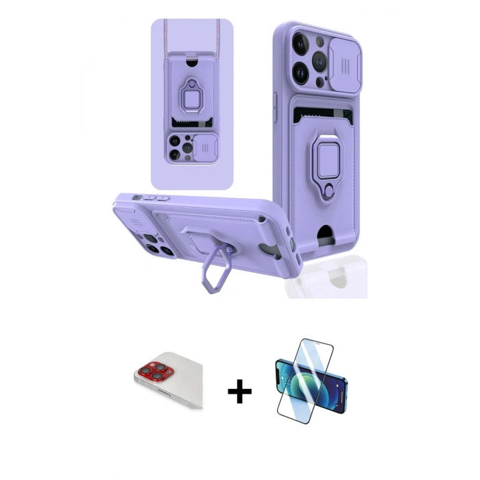 MARSİLYAN™- iPhone 13 Pro Max Kılıf Vadi Form Prime - Siyah 3D Antistatik Cam Ekran Koruyucu + Pers Alüminyum Kamera Lens - KI