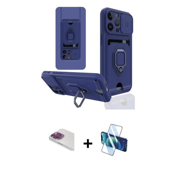 MARSİLYAN™- iPhone 13 Pro Max Kılıf Vadi Form Prime - Siyah 3D Antistatik Cam Ekran Koruyucu + Pers Alüminyum Kamera Lens - GI