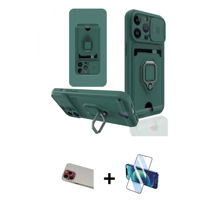 MARSİLYAN™- iPhone 13 Pro Max Kılıf Vadi Form Prime - Siyah 3D Antistatik Cam Ekran Koruyucu + Rainbow Kamera Lens Koruma Cam - KI
