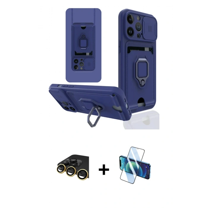 MARSİLYAN™- iPhone 13 Pro Max Kılıf Vadi Form Prime - Siyah 3D Antistatik Cam Ekran Koruyucu + Raze Metal Kamera Lens - GD