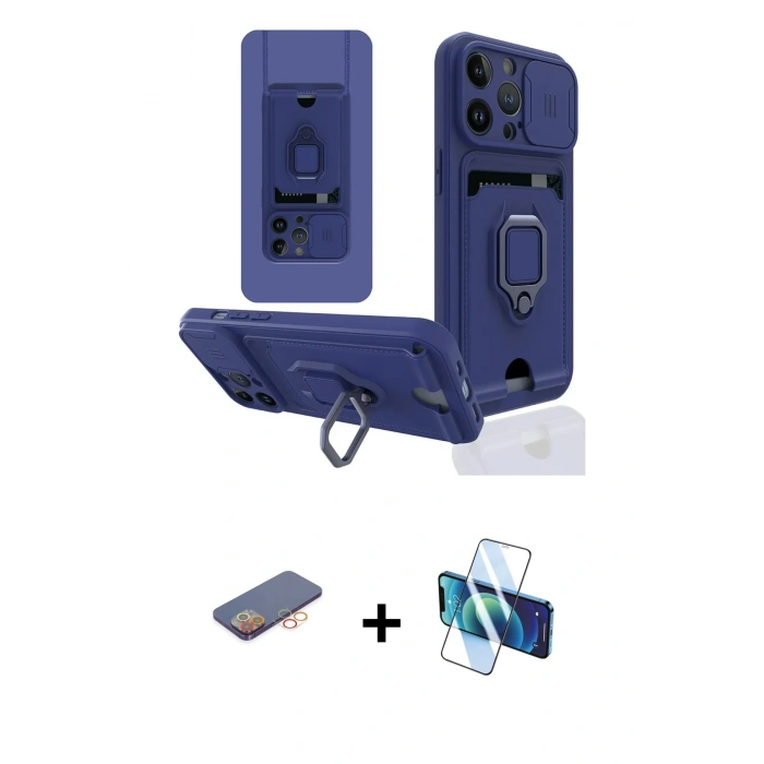 MARSİLYAN™- iPhone 13 Pro Max Kılıf Vadi Form Prime - Siyah 3D Antistatik Cam Ekran Koruyucu + Renkli Kamera Lens Koruma Cam - TU