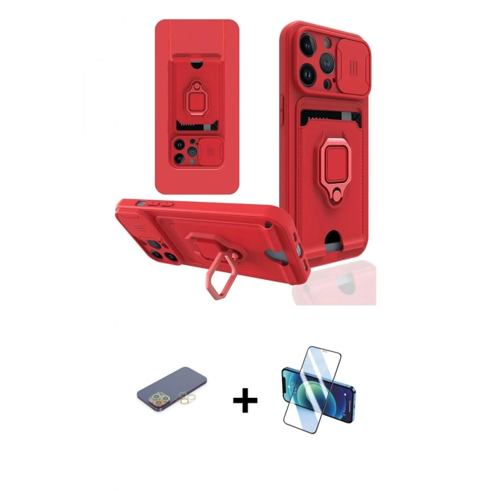 MARSİLYAN™- iPhone 13 Pro Max Kılıf Vadi Form Prime - Siyah 3D Antistatik Cam Ekran Koruyucu + Renkli Kamera Lens Koruma Cam - SI
