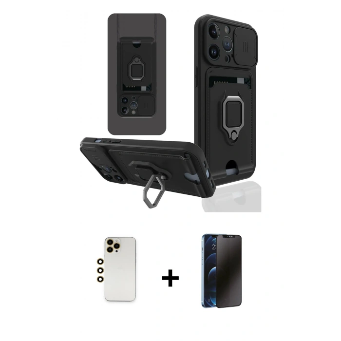 MARSİLYAN™- iPhone 13 Pro Max Kılıf Vadi Form Prime - Siyah 3D Antistatik Hayalet Cam Ekran Koruyucu + Shine Kamera Lens - GD