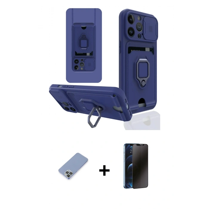 MARSİLYAN™- iPhone 13 Pro Max Kılıf Vadi Form Prime - Siyah 3D Antistatik Hayalet Cam Ekran Koruyucu + Koyu Yeşil Metal Kamera Lens Koruma Cam