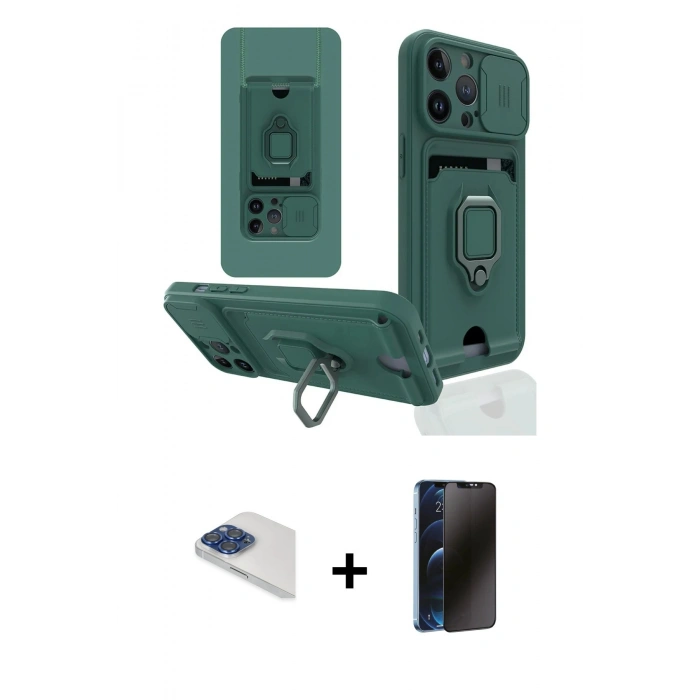MARSİLYAN™- iPhone 13 Pro Max Kılıf Vadi Form Prime - Siyah 3D Antistatik Hayalet Cam Ekran Koruyucu + Pers Alüminyum Kamera Lens - LT