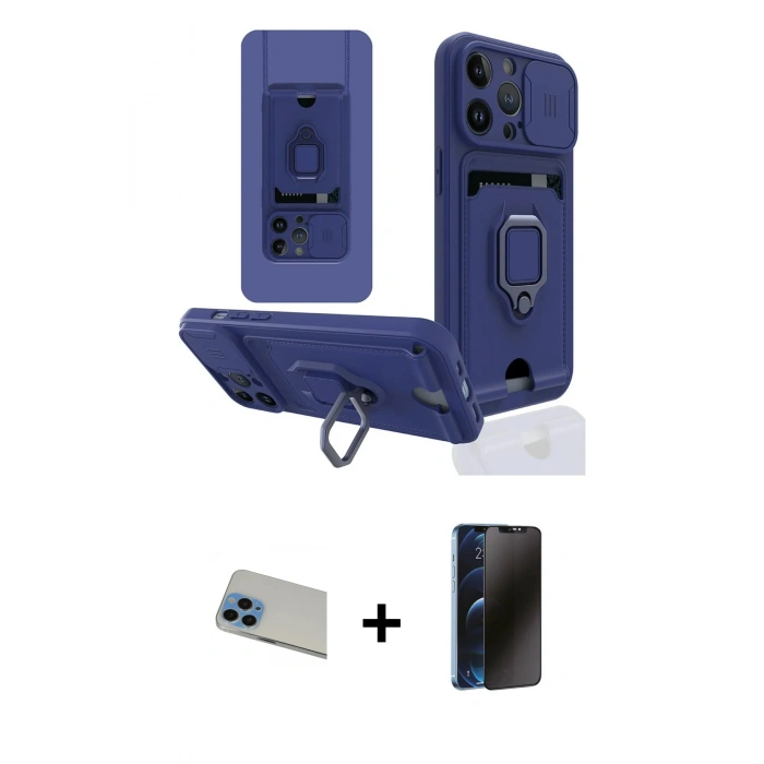 MARSİLYAN™- iPhone 13 Pro Max Kılıf Vadi Form Prime - Siyah 3D Antistatik Hayalet Cam Ekran Koruyucu + Rainbow Kamera Lens Koruma Cam - MI