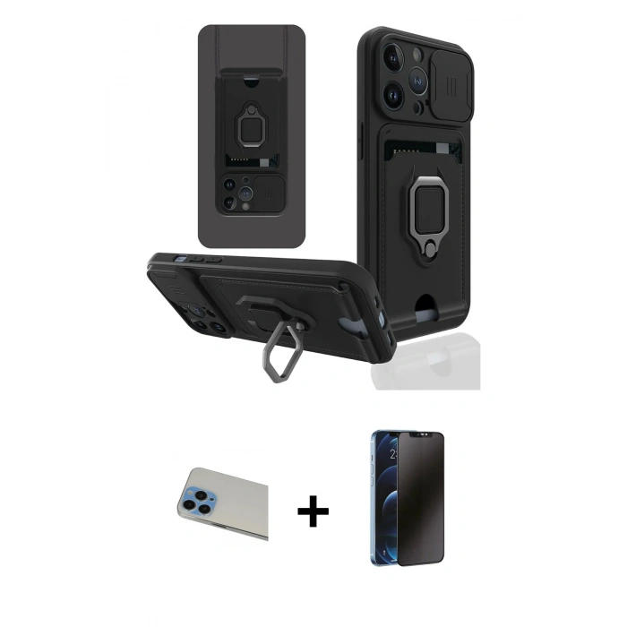 MARSİLYAN™- iPhone 13 Pro Max Kılıf Vadi Form Prime - Siyah 3D Antistatik Hayalet Cam Ekran Koruyucu + Rainbow Kamera Lens Koruma Cam - MI