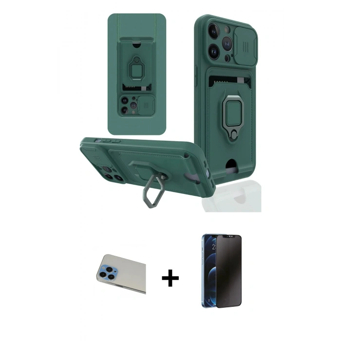 MARSİLYAN™- iPhone 13 Pro Max Kılıf Vadi Form Prime - Siyah 3D Antistatik Hayalet Cam Ekran Koruyucu + Rainbow Kamera Lens Koruma Cam - MI