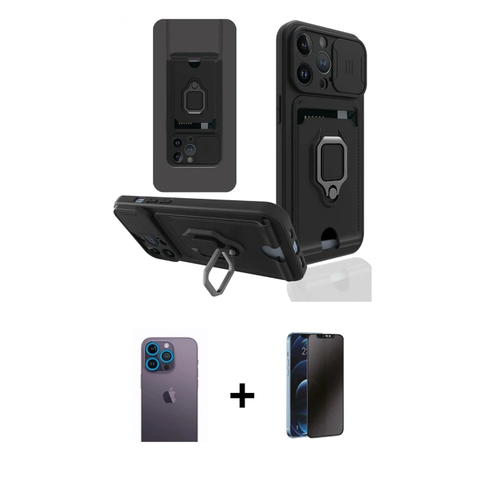 MARSİLYAN™- iPhone 13 Pro Max Kılıf Vadi Form Prime - Siyah 3D Antistatik Hayalet Cam Ekran Koruyucu + Neon Fosforlu Kamera Lens - MI