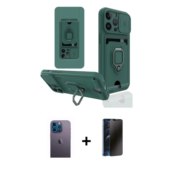 MARSİLYAN™- iPhone 13 Pro Max Kılıf Vadi Form Prime - Siyah 3D Antistatik Hayalet Cam Ekran Koruyucu + Neon Fosforlu Kamera Lens - MI