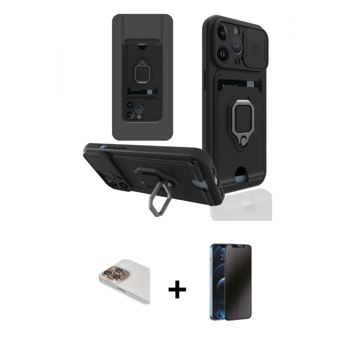 MARSİLYAN™- iPhone 13 Pro Max Kılıf Vadi Form Prime - Siyah 3D Antistatik Hayalet Cam Ekran Koruyucu + Pers Alüminyum Kamera Lens - GD