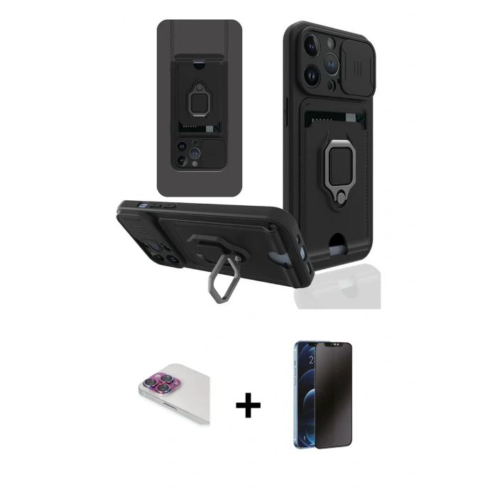 MARSİLYAN™- iPhone 13 Pro Max Kılıf Vadi Form Prime - Siyah 3D Antistatik Hayalet Cam Ekran Koruyucu + Pers Alüminyum Kamera Lens - GI