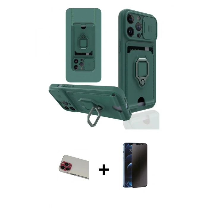MARSİLYAN™- iPhone 13 Pro Max Kılıf Vadi Form Prime - Siyah 3D Antistatik Hayalet Cam Ekran Koruyucu + Rainbow Kamera Lens Koruma Cam - KI
