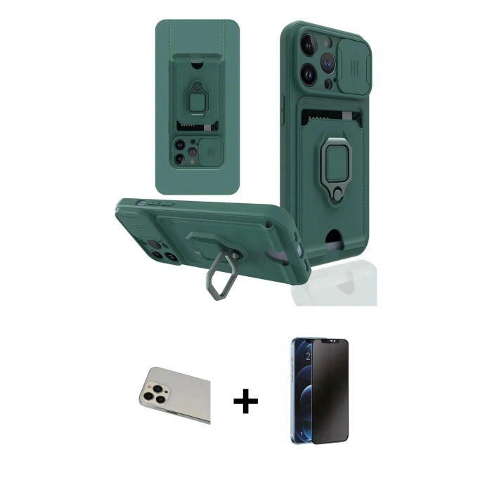 MARSİLYAN™- iPhone 13 Pro Max Kılıf Vadi Form Prime - Siyah 3D Antistatik Hayalet Cam Ekran Koruyucu + Rose Gold Rainbow Kamera Lens Koruma Cam
