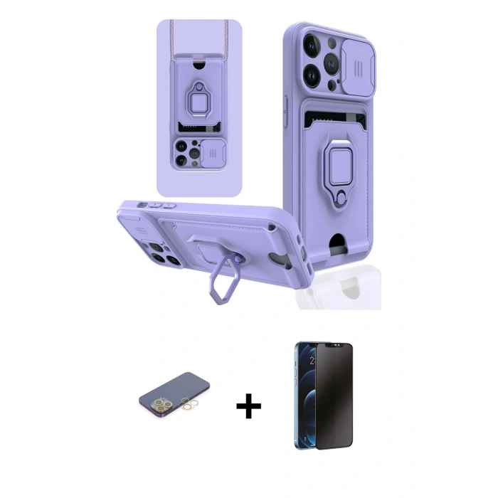 MARSİLYAN™- iPhone 13 Pro Max Kılıf Vadi Form Prime - Siyah 3D Antistatik Hayalet Cam Ekran Koruyucu + Renkli Kamera Lens Koruma Cam - SI