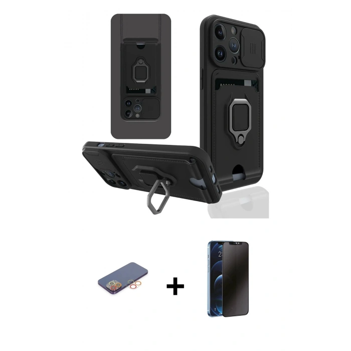 MARSİLYAN™- iPhone 13 Pro Max Kılıf Vadi Form Prime - Siyah 3D Antistatik Hayalet Cam Ekran Koruyucu + Renkli Kamera Lens Koruma Cam - TU