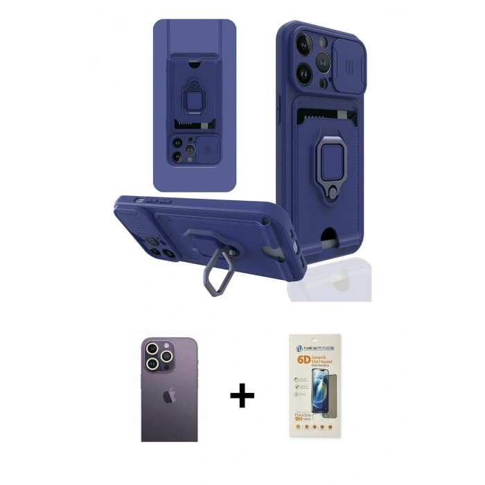 MARSİLYAN™- iPhone 13 Pro Max Kılıf Vadi Form Prime - Siyah 6D Mat Seramik Hayalet Nano Ekran Koruyucu + Neon Fosforlu Kamera Lens - BZ