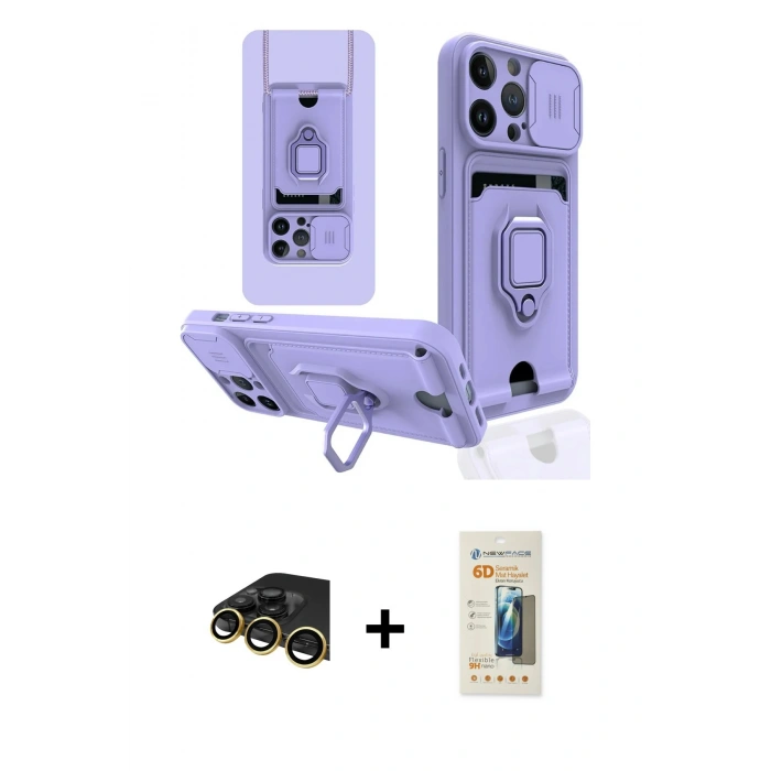 MARSİLYAN™- iPhone 13 Pro Max Kılıf Vadi Form Prime - Siyah 6D Mat Seramik Hayalet Nano Ekran Koruyucu + Raze Metal Kamera Lens - GD