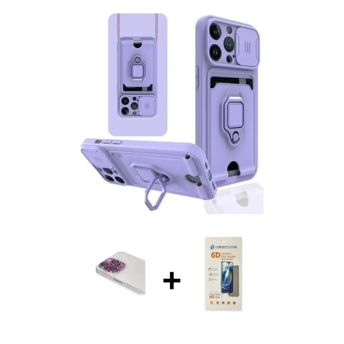 MARSİLYAN™- iPhone 13 Pro Max Kılıf Vadi Form Prime - Siyah 6D Mat Seramik Hayalet Nano Ekran Koruyucu + Pers Alüminyum Kamera Lens - GI