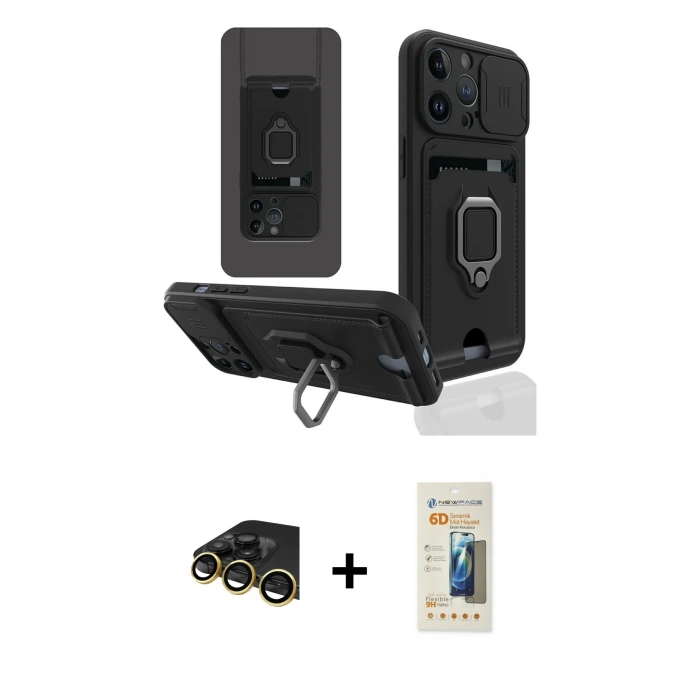 MARSİLYAN™- iPhone 13 Pro Max Kılıf Vadi Form Prime - Siyah 6D Mat Seramik Hayalet Nano Ekran Koruyucu + Raze Metal Kamera Lens - GD