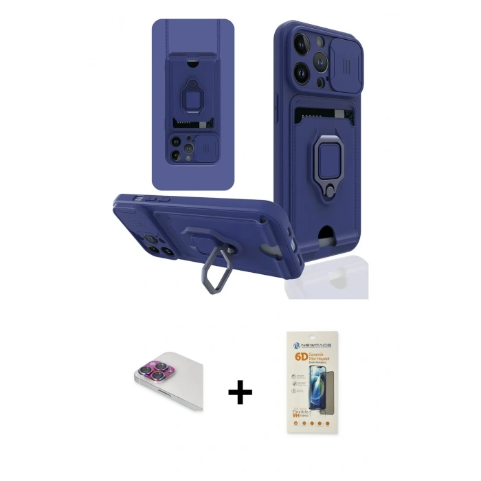 MARSİLYAN™- iPhone 13 Pro Max Kılıf Vadi Form Prime - Siyah 6D Mat Seramik Hayalet Nano Ekran Koruyucu + Pers Alüminyum Kamera Lens - GI