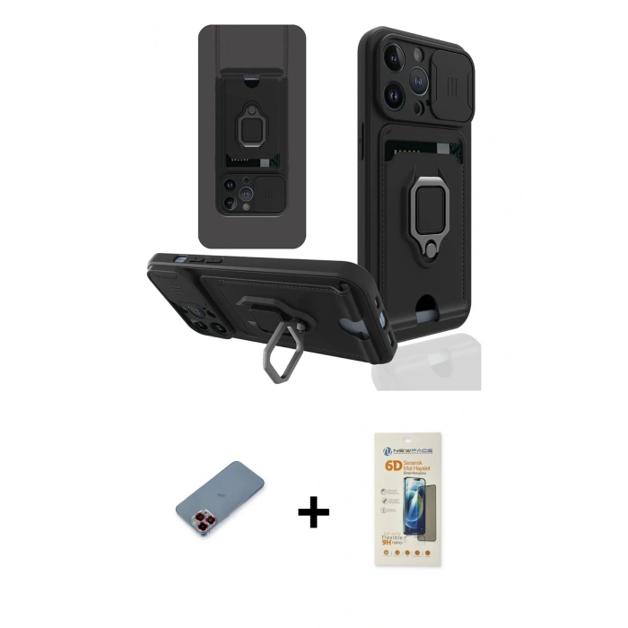 MARSİLYAN™- iPhone 13 Pro Max Kılıf Vadi Form Prime - Siyah 6D Mat Seramik Hayalet Nano Ekran Koruyucu + Metal Kamera Lens Koruma Cam - KI
