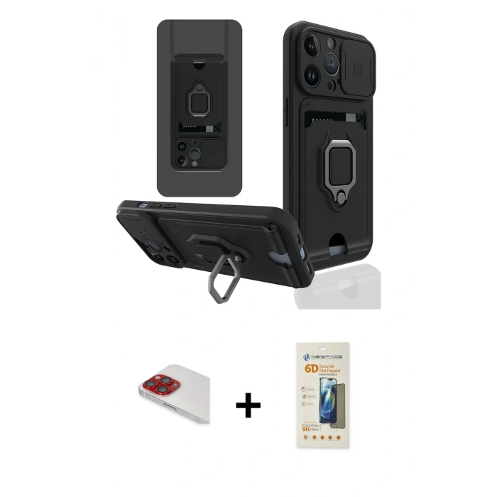 MARSİLYAN™- iPhone 13 Pro Max Kılıf Vadi Form Prime - Siyah 6D Mat Seramik Hayalet Nano Ekran Koruyucu + Pers Alüminyum Kamera Lens - KI