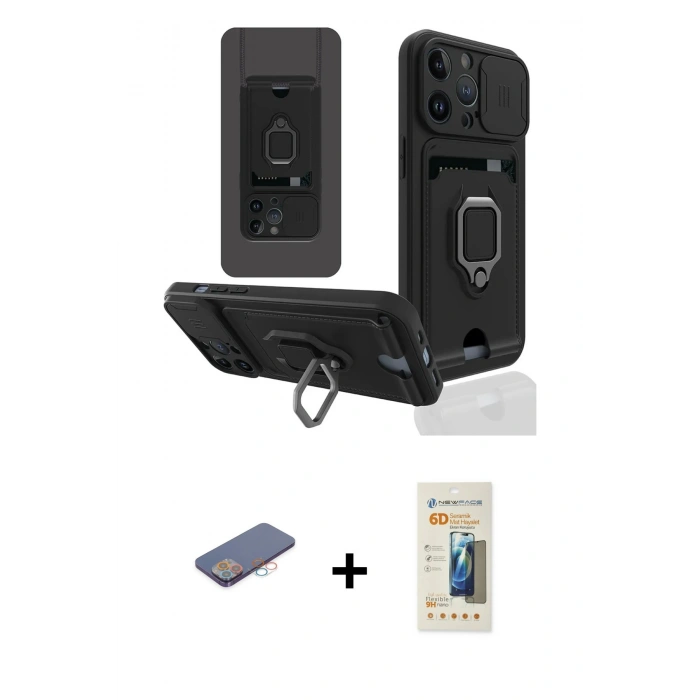 MARSİLYAN™- iPhone 13 Pro Max Kılıf Vadi Form Prime - Siyah 6D Mat Seramik Hayalet Nano Ekran Koruyucu + Renkli Kamera Lens Koruma Cam - PE