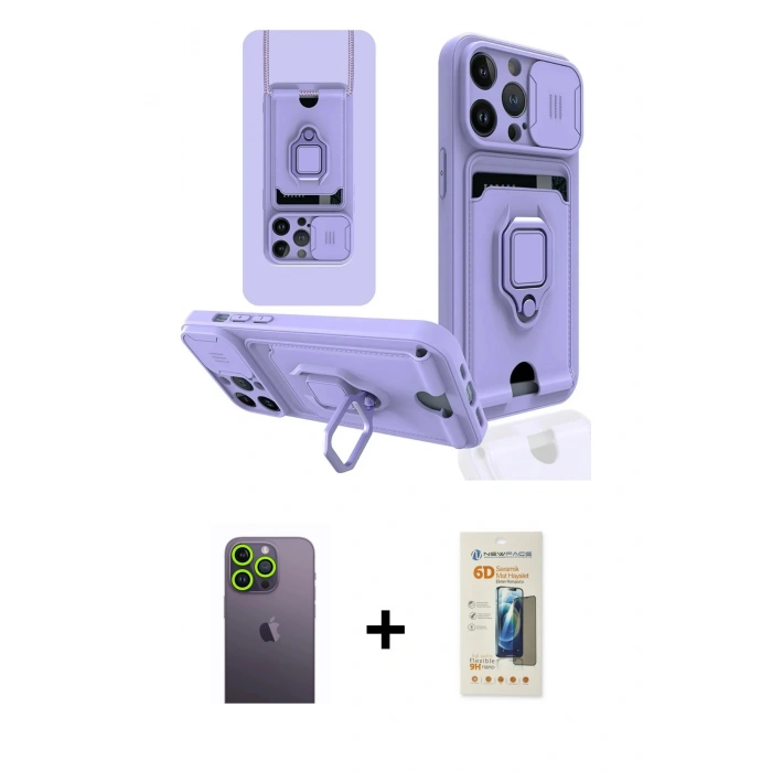 MARSİLYAN™- iPhone 13 Pro Max Kılıf Vadi Form Prime - Siyah 6D Mat Seramik Hayalet Nano Ekran Koruyucu + Neon Fosforlu Kamera Lens - YL