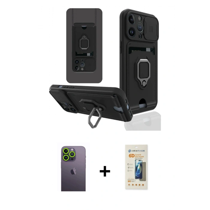 MARSİLYAN™- iPhone 13 Pro Max Kılıf Vadi Form Prime - Siyah 6D Mat Seramik Hayalet Nano Ekran Koruyucu + Neon Fosforlu Kamera Lens - YL