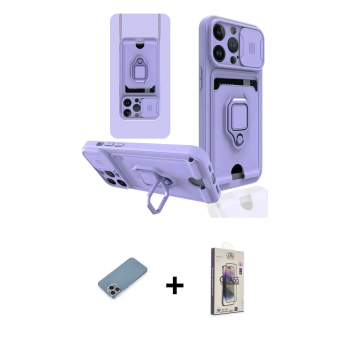 MARSİLYAN™- iPhone 13 Pro Max Kılıf Vadi Form Prime - Siyah Bilvis 3D Cam Ekran Koruyucu + Gökkuşağı Shine Kamera Lens Koruma Cam