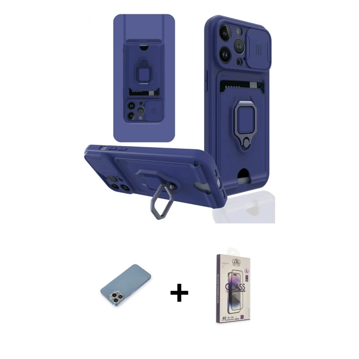 MARSİLYAN™- iPhone 13 Pro Max Kılıf Vadi Form Prime - Siyah Bilvis 3D Cam Ekran Koruyucu + Gökkuşağı Shine Kamera Lens Koruma Cam