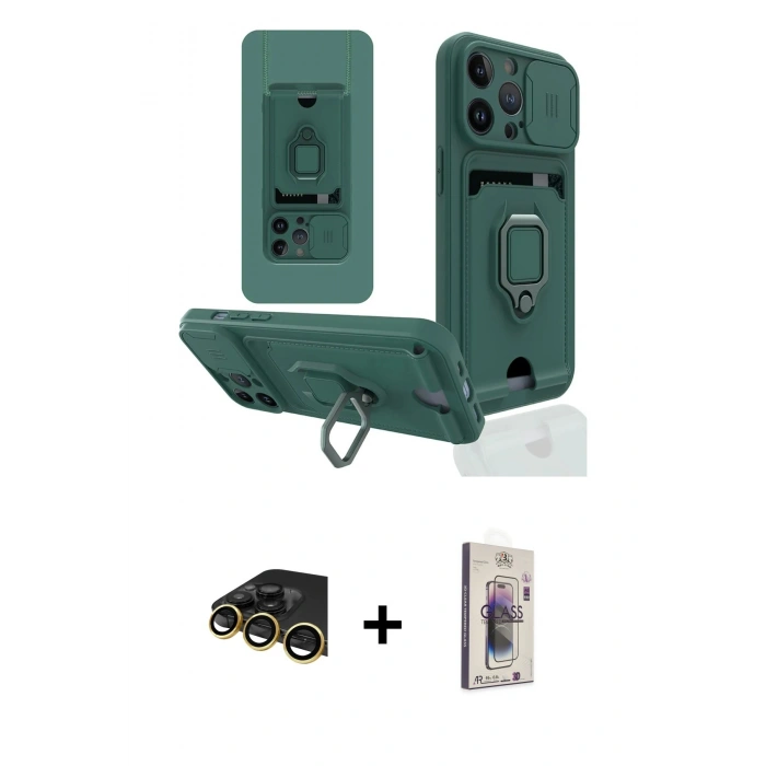 MARSİLYAN™- iPhone 13 Pro Max Kılıf Vadi Form Prime - Siyah Bilvis 3D Cam Ekran Koruyucu + Gold Raze Metal Kamera Lens