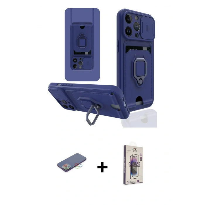MARSİLYAN™- iPhone 13 Pro Max Kılıf Vadi Form Prime - Siyah Bilvis 3D Cam Ekran Koruyucu + Mavi Renkli Kamera Lens Koruma Cam