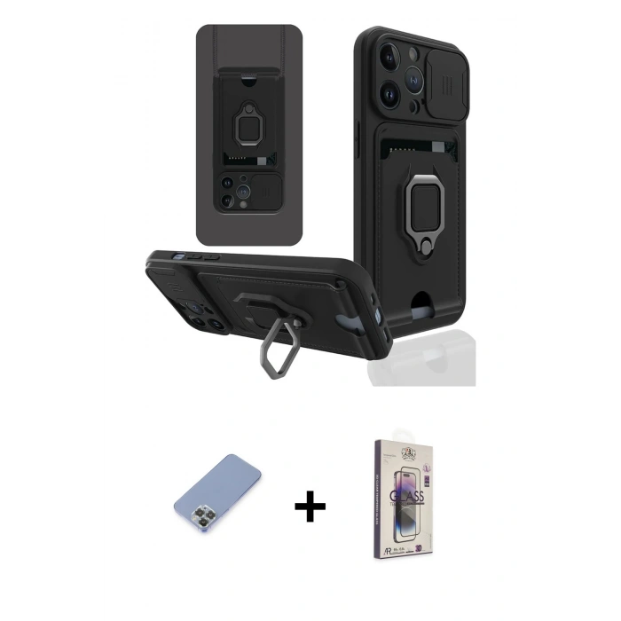 MARSİLYAN™- iPhone 13 Pro Max Kılıf Vadi Form Prime - Siyah Bilvis 3D Cam Ekran Koruyucu + Metal Kamera Lens Koruma Cam - KUYL