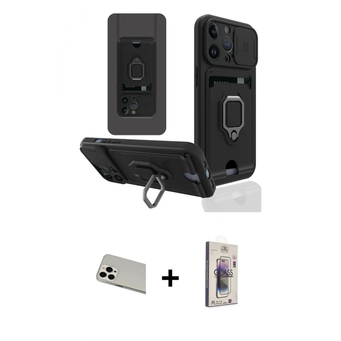 MARSİLYAN™- iPhone 13 Pro Max Kılıf Vadi Form Prime - Siyah Bilvis 3D Cam Ekran Koruyucu + Rainbow Kamera Lens Koruma Cam - BZ