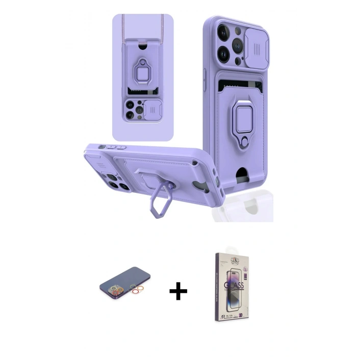 MARSİLYAN™- iPhone 13 Pro Max Kılıf Vadi Form Prime - Siyah Bilvis 3D Cam Ekran Koruyucu + Turuncu Renkli Kamera Lens Koruma Cam
