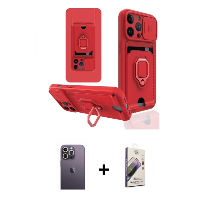 MARSİLYAN™- iPhone 13 Pro Max Kılıf Vadi Form Prime - Siyah Bilvis 3D Mat Cam Ekran Koruyucu + Beyaz Neon Fosforlu Kamera Lens