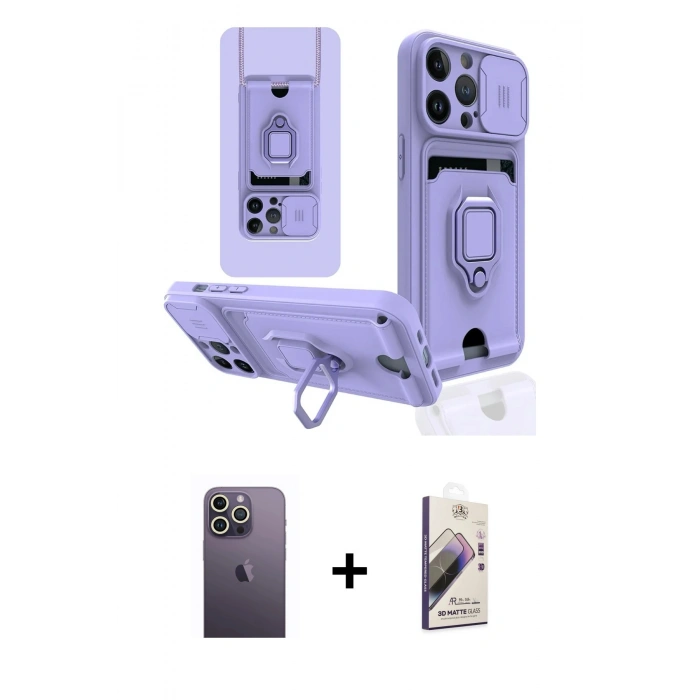 MARSİLYAN™- iPhone 13 Pro Max Kılıf Vadi Form Prime - Siyah Bilvis 3D Mat Cam Ekran Koruyucu + Beyaz Neon Fosforlu Kamera Lens