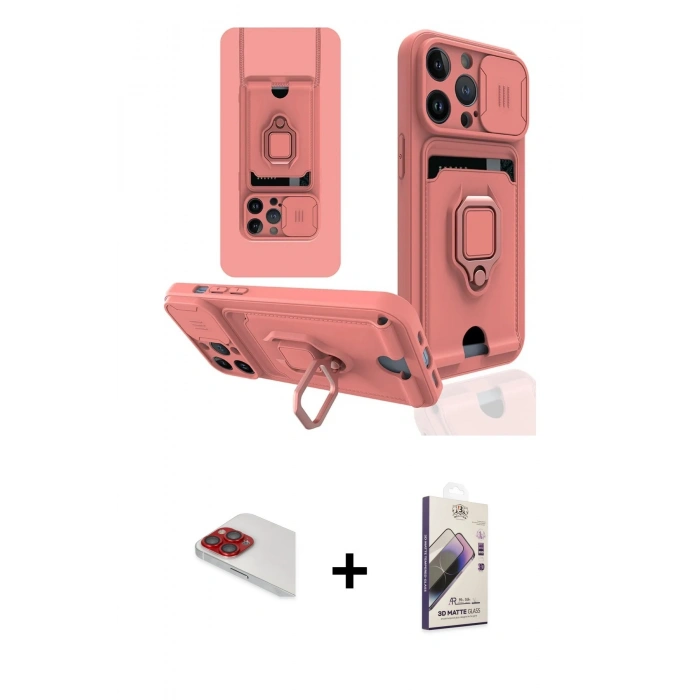 MARSİLYAN™- iPhone 13 Pro Max Kılıf Vadi Form Prime - Siyah Bilvis 3D Mat Cam Ekran Koruyucu + Kırmızı Pers Alüminyum Kamera Lens