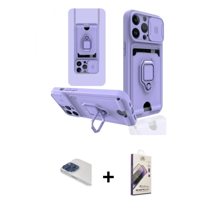 MARSİLYAN™- iPhone 13 Pro Max Kılıf Vadi Form Prime - Siyah Bilvis 3D Mat Cam Ekran Koruyucu + Lacivert Pers Alüminyum Kamera Lens