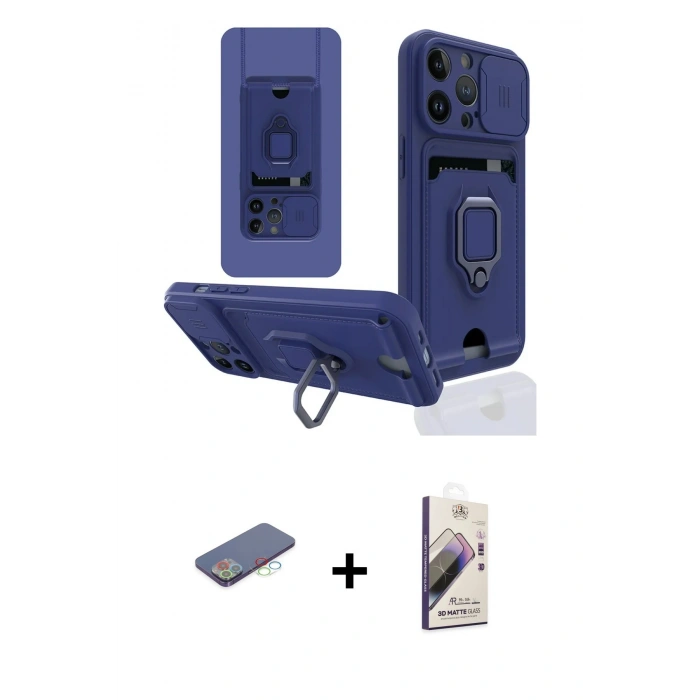 MARSİLYAN™- iPhone 13 Pro Max Kılıf Vadi Form Prime - Siyah Bilvis 3D Mat Cam Ekran Koruyucu + Renkli Kamera Lens Koruma Cam - MI