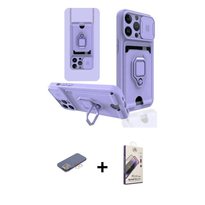 MARSİLYAN™- iPhone 13 Pro Max Kılıf Vadi Form Prime - Siyah Bilvis 3D Mat Cam Ekran Koruyucu + Renkli Kamera Lens Koruma Cam - MI