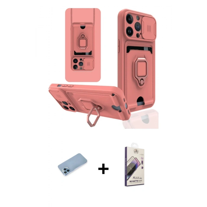 MARSİLYAN™- iPhone 13 Pro Max Kılıf Vadi Form Prime - Siyah Bilvis 3D Mat Cam Ekran Koruyucu + Shine Kamera Lens Koruma Cam - MI