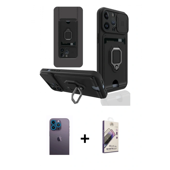 MARSİLYAN™- iPhone 13 Pro Max Kılıf Vadi Form Prime - Siyah Bilvis 3D Mat Cam Ekran Koruyucu + Neon Fosforlu Kamera Lens - MI
