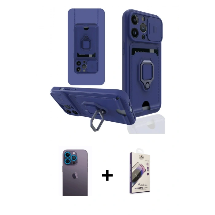 MARSİLYAN™- iPhone 13 Pro Max Kılıf Vadi Form Prime - Siyah Bilvis 3D Mat Cam Ekran Koruyucu + Neon Fosforlu Kamera Lens - MI