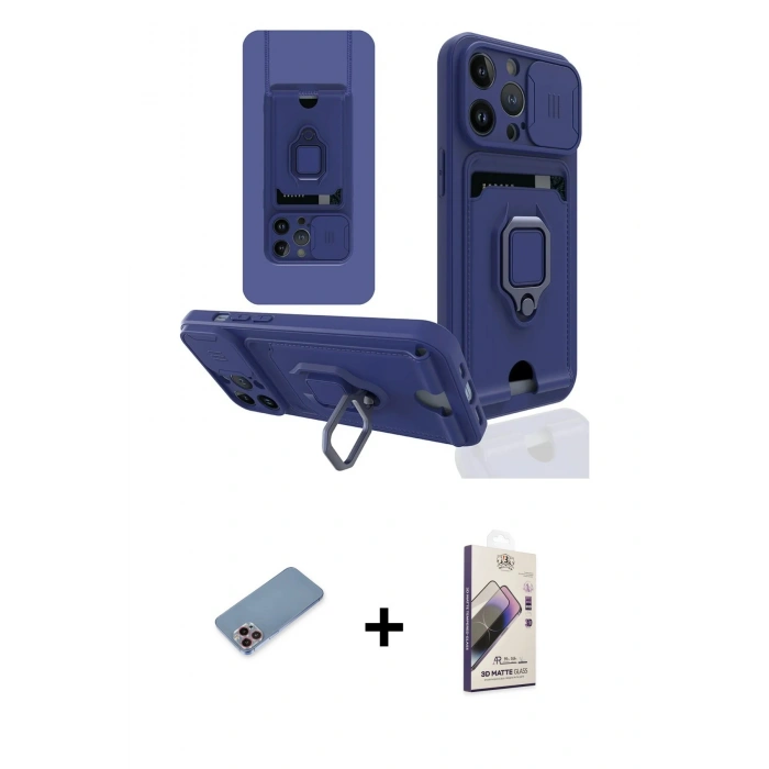 MARSİLYAN™- iPhone 13 Pro Max Kılıf Vadi Form Prime - Siyah Bilvis 3D Mat Cam Ekran Koruyucu + Shine Kamera Lens Koruma Cam - PE