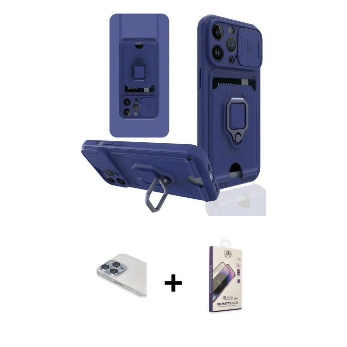MARSİLYAN™- iPhone 13 Pro Max Kılıf Vadi Form Prime - Siyah Bilvis 3D Mat Cam Ekran Koruyucu + Pers Alüminyum Kamera Lens - SABE