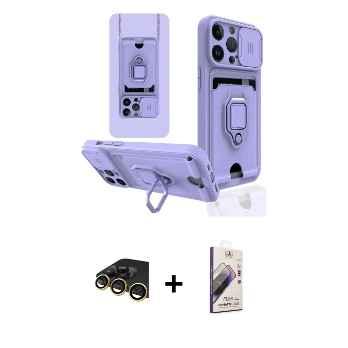 MARSİLYAN™- iPhone 13 Pro Max Kılıf Vadi Form Prime - Siyah Bilvis 3D Mat Cam Ekran Koruyucu + Raze Metal Kamera Lens - GD